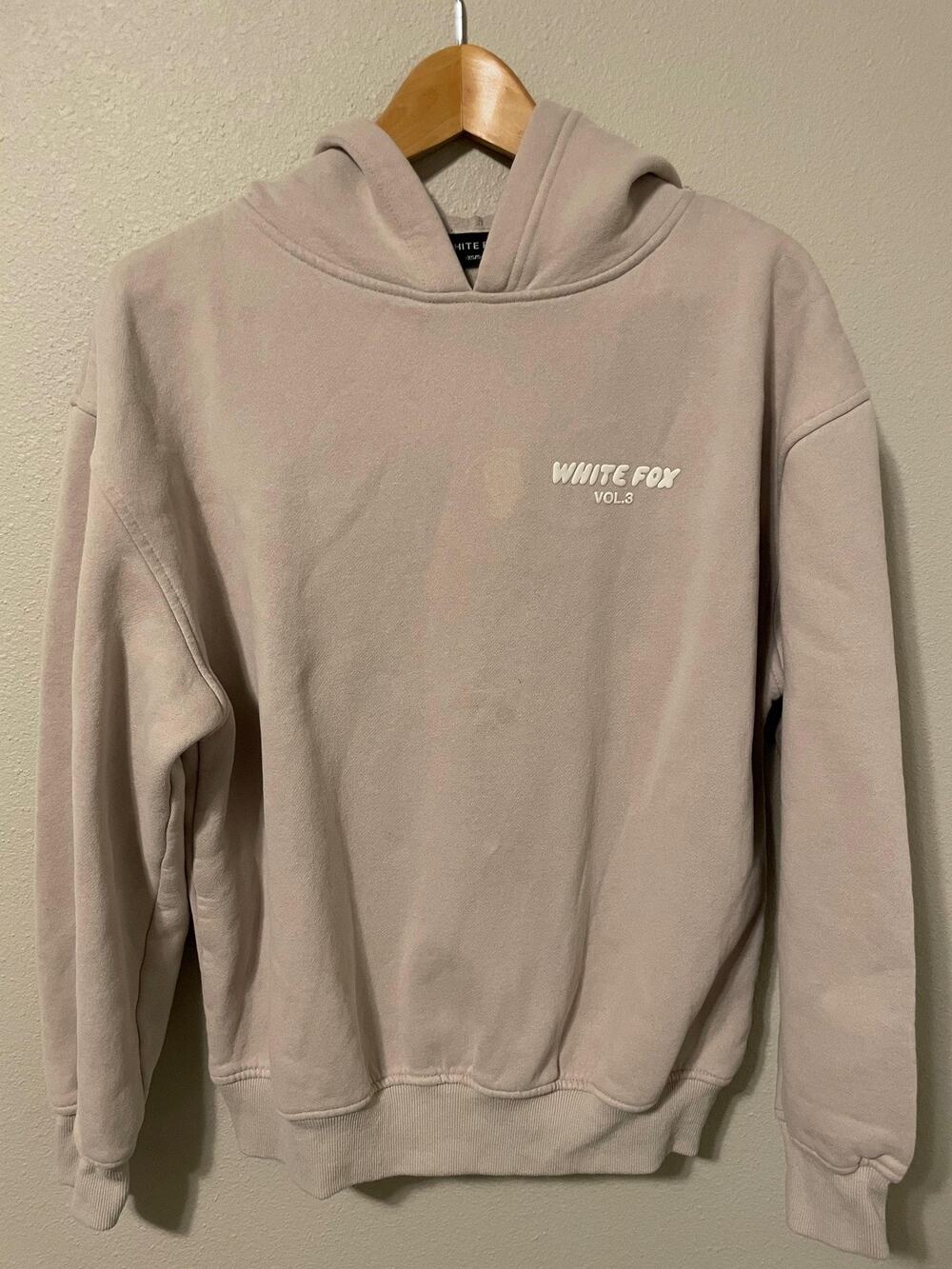 White Fox Hoodie Vol.3 Womens XS/S Beige Logo Graphic Fleece Pullover Cozy